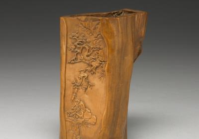 图片[2]-Brush holder carved of boxwood (Buxus sinica)with motif of pine trees, bamboos, and plum trees, Qing dynasty, 18th century-China Archive